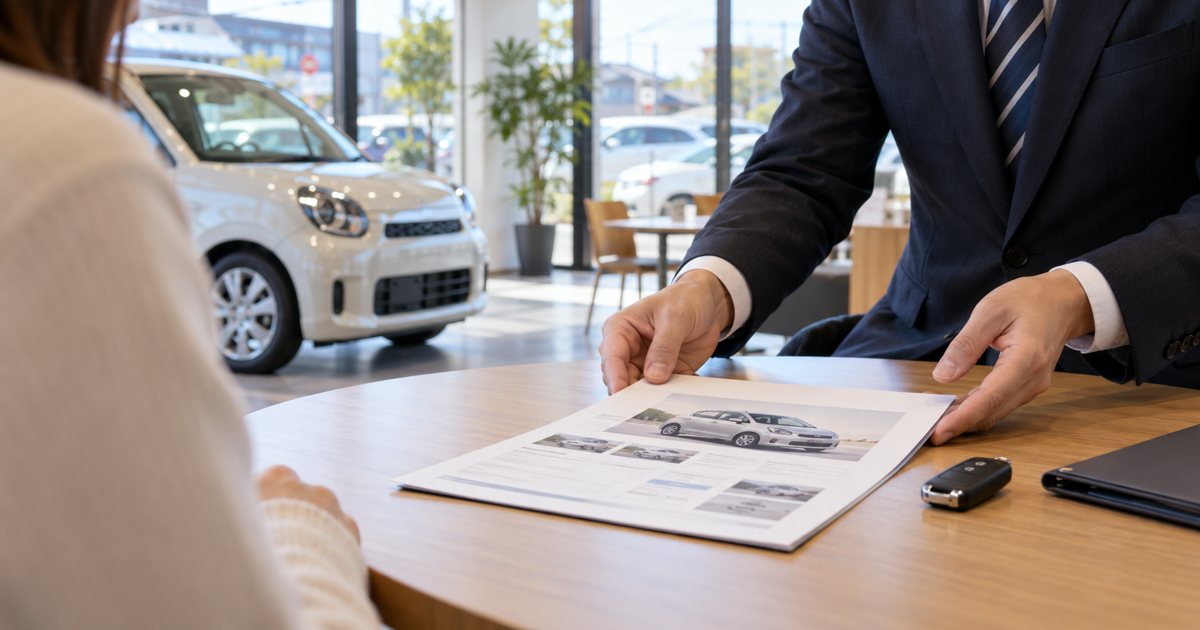 中古車の来店相談を進めるイメージ(AI生成)